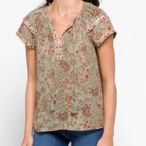 Les Serein Floral Print Short Sleeve Blouse Size M
